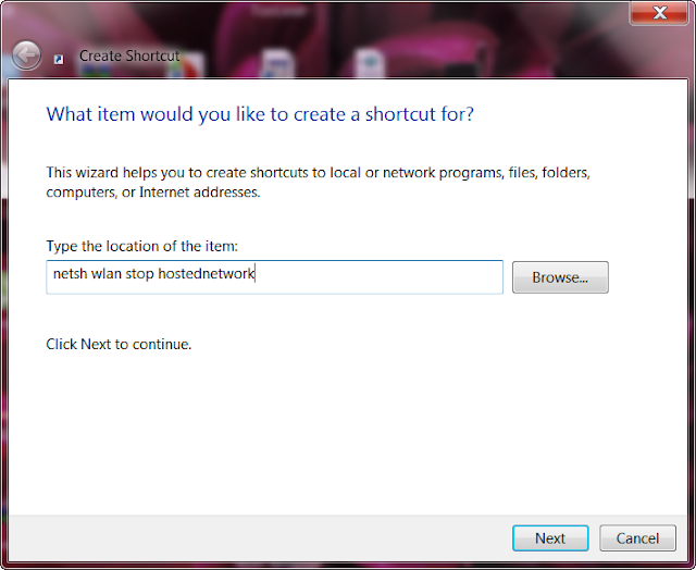 create shortcut stop hostednetwork