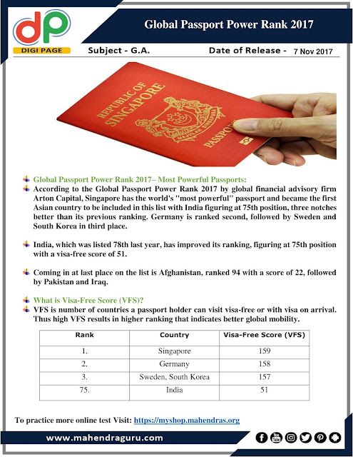 DP | IBPS RRB PO Mains Special : Global Passport Power Rank  |  07 - Nov - 2017