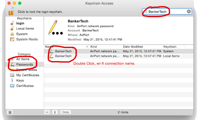 Searching wifi-connection name in Keychain Acess