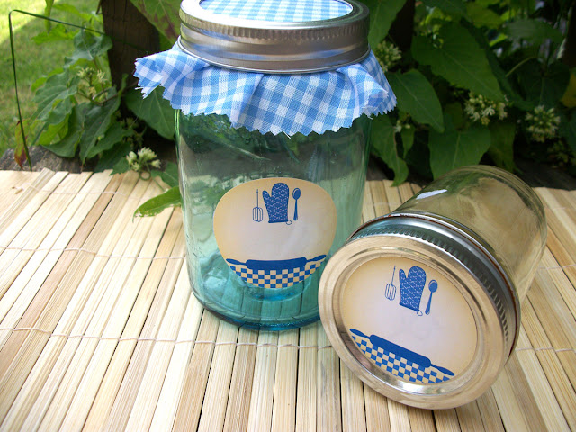 blue gingham kitchen canning labels