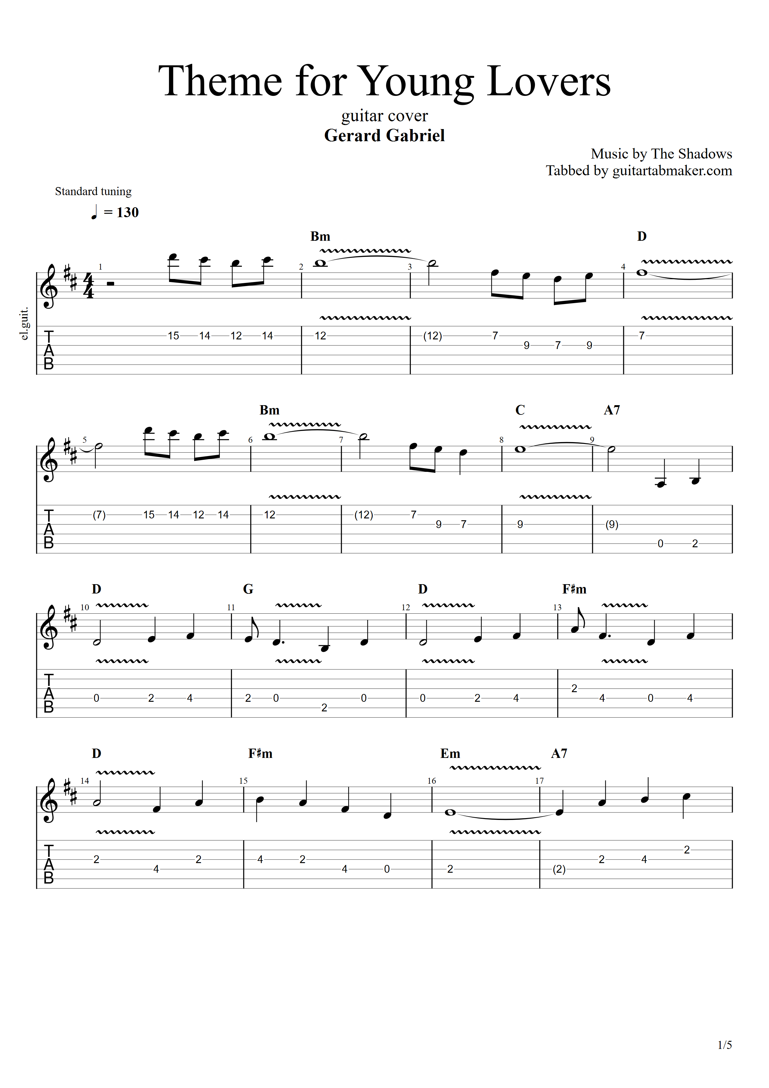 Theme for Young Lovers guitar TAB
