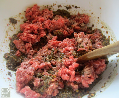 mixing in the beef for the WellyChef dog food