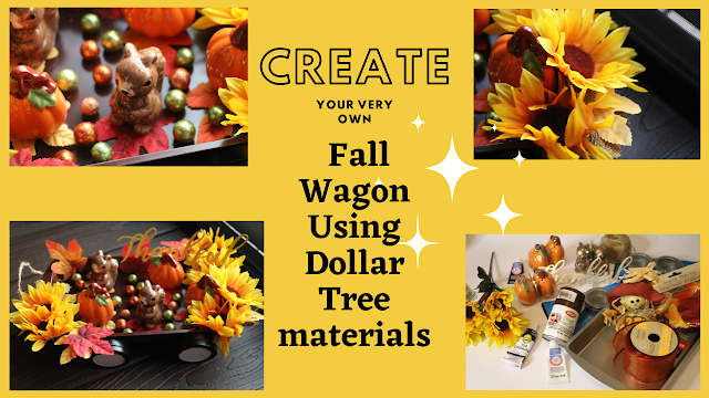 Collage showing autumn wagon and materials