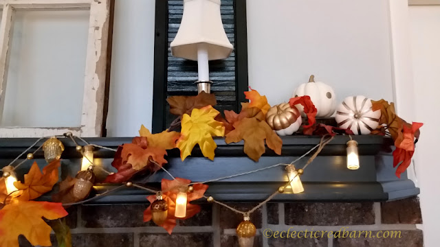 Fall Mantel with Glass Acorns. Share NOW. #falldecor #fall #decoratedmantels #eclecticredbarn