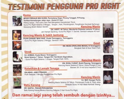 Kelebihan Pro Right Untuk Mati Pucuk, kencing manis, strok, jantung, darah tinggi