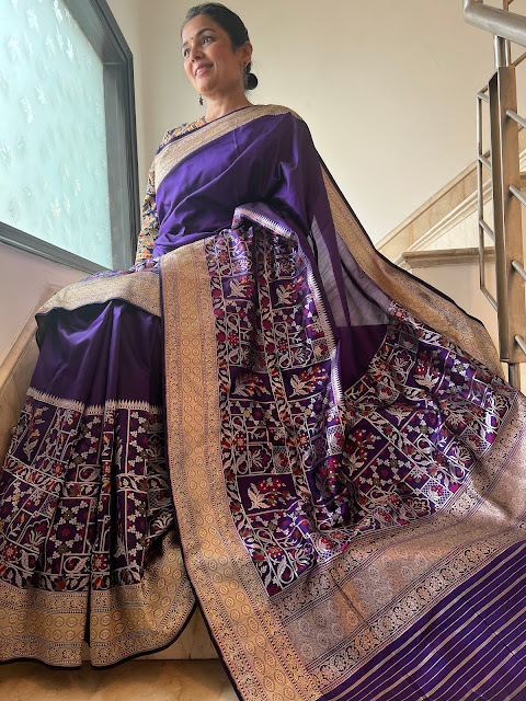 Embrace Elegance with the Majestic Purple Katan Silk Kaduwa Weave Saree