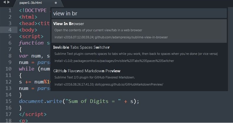 Command Palette open in Sublime Text.