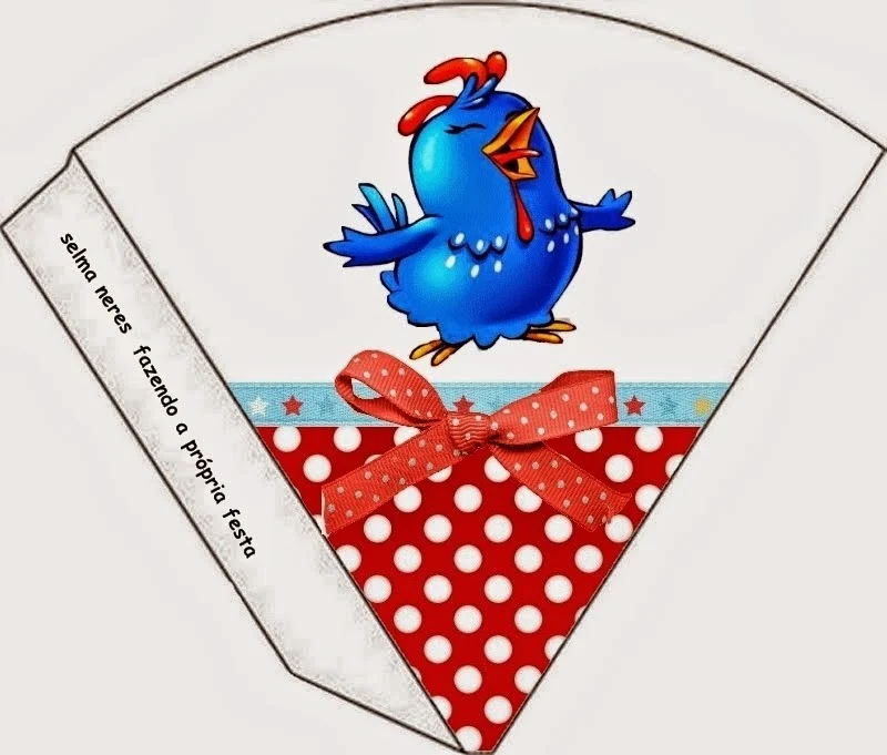 Lottie Dottie Chicken in Red and Light Blue Free Printable Cones.