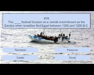 The ____ festival focuses on a Jewish event known as the Exodus when Israelites fled Egypt between 1300 and 1200 B.C. Answer choices include: Answer choices include: Ramadan, Passover, Easter, Diwali