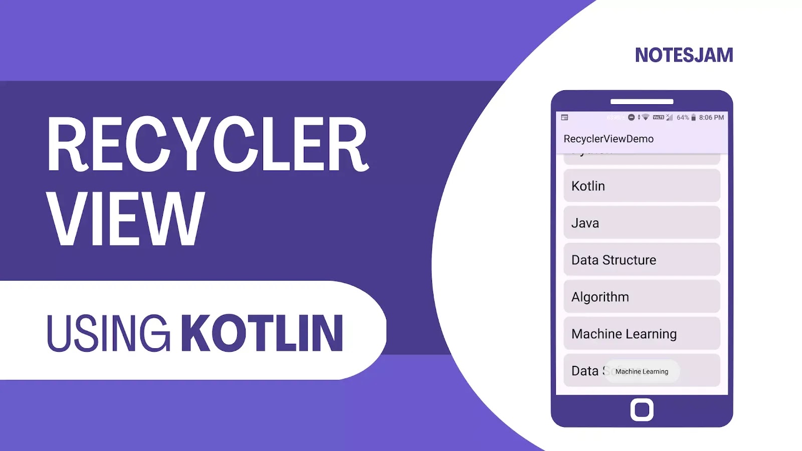 RecyclerView displaying a list of items. Mastering RecyclerView in Android with Kotlin