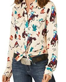 Tiptopshoppin Women's Retro Long Sleeve Western Snap Shirt