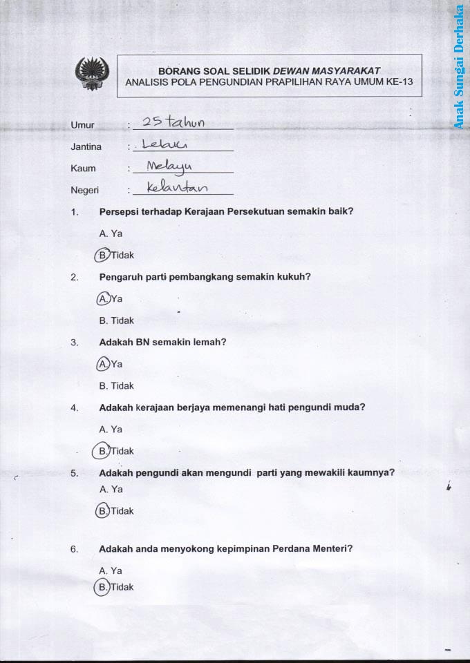 Anak Sungai Derhaka: Borang kaji selidik yang akan 