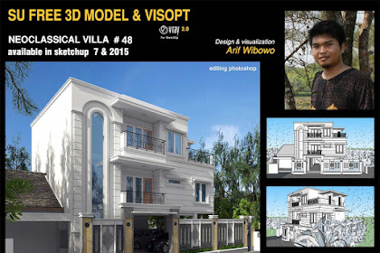 Great Costless Sketchup Model - White Neoclassical Villa #48 - Vray Visopt