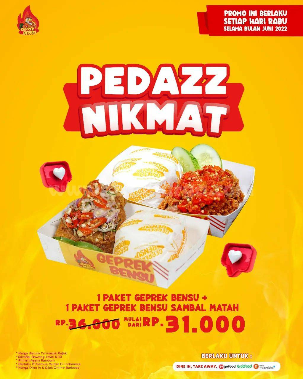 Promo Geprek Bensu Rabu - Paket Pedazz Nikmat mulai 31RB