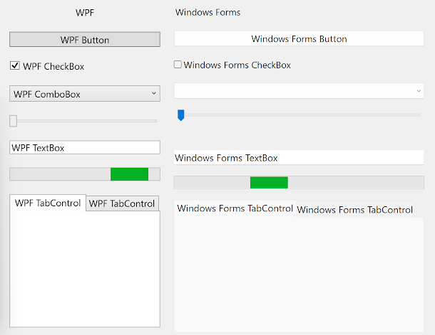 WPF controls compared to Windows Forms controls on Windows 11