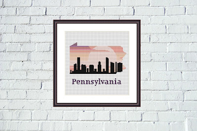 Pennsylvania state map skyline silhouette cross stitch - Tango Stitch