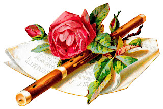 flower rose sheet music flute antique illustration image download