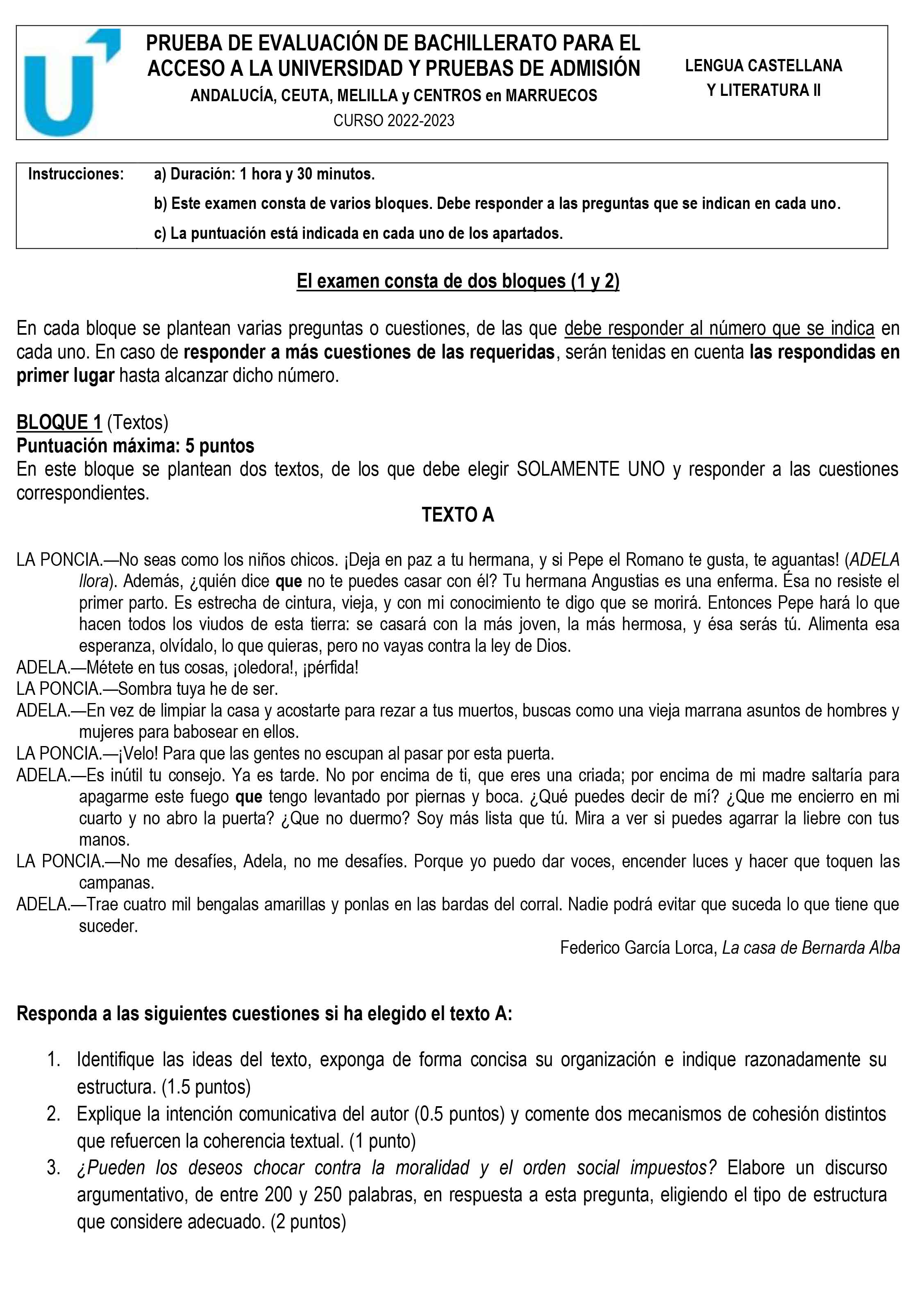 examen lengua selectividad 2023 texto A