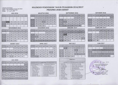 KALENDER PENDIDIKAN TAHUN PELAJARAN 2016/2017 PROVINSI JAWA BARAT