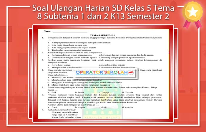 Soal Ulangan Harian SD Kelas 5 Tema 8