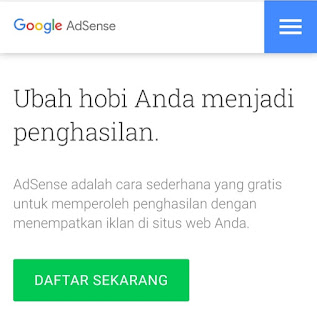 Tampilan depan halaman AdSense versi mobile