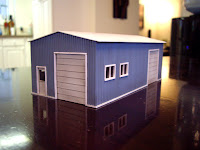 Scratch built styrene garage – front right view