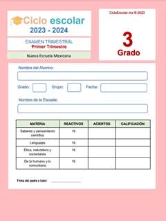 Examen Diagnóstico Tercer grado Ciclo Escolar 2023-2024