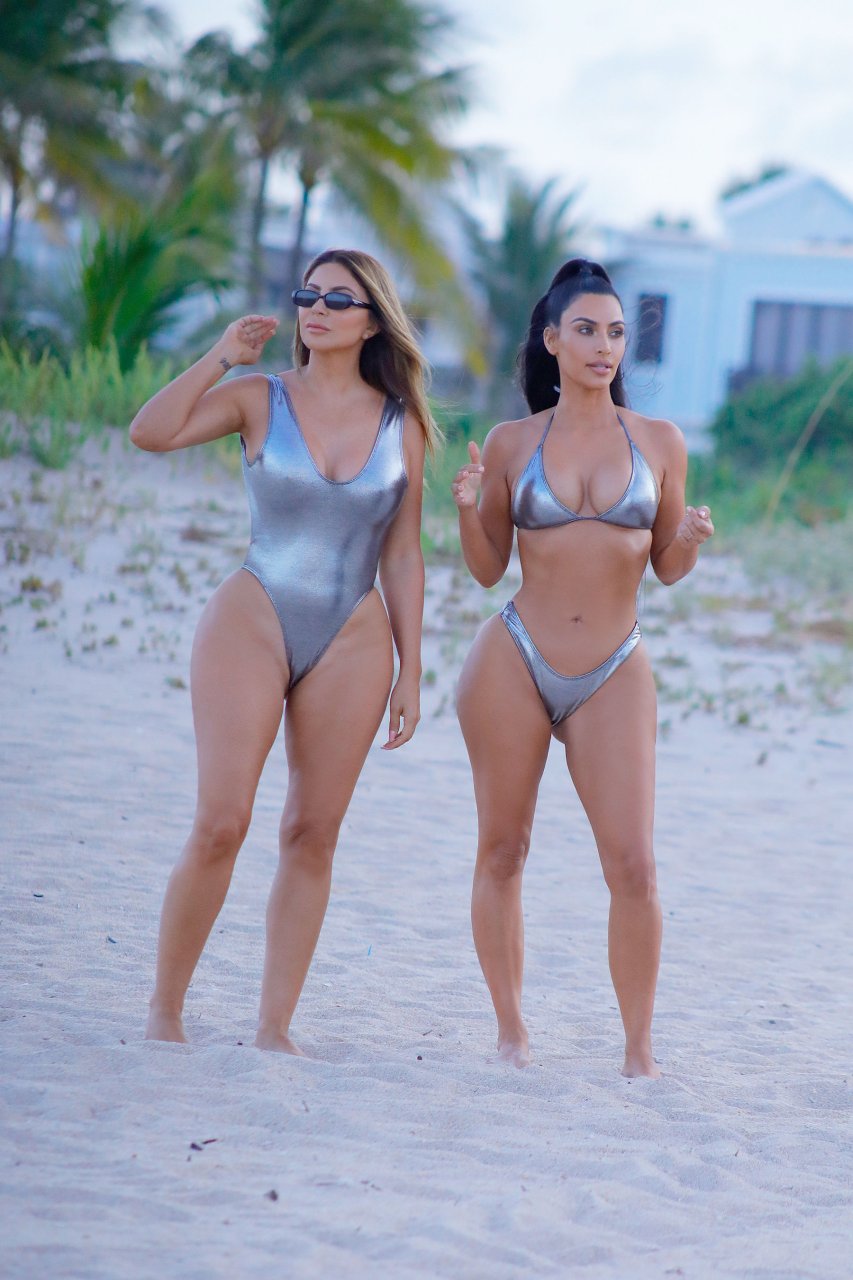 larsa pippen & kim kardashian sexy silver bikini photos