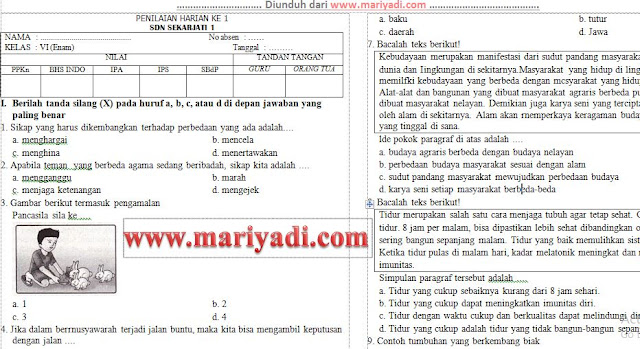 Download Soal UH/PH Kelas 6 SD/MI Tema 1 Selamatkan Makhluk Hidup