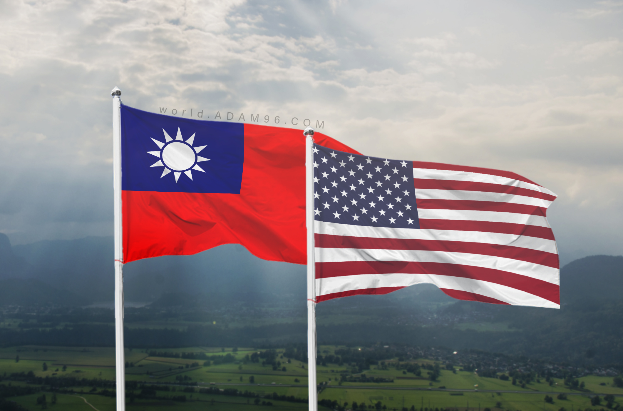 Backgrounds America and Taiwan Flags Fluttering Free Download