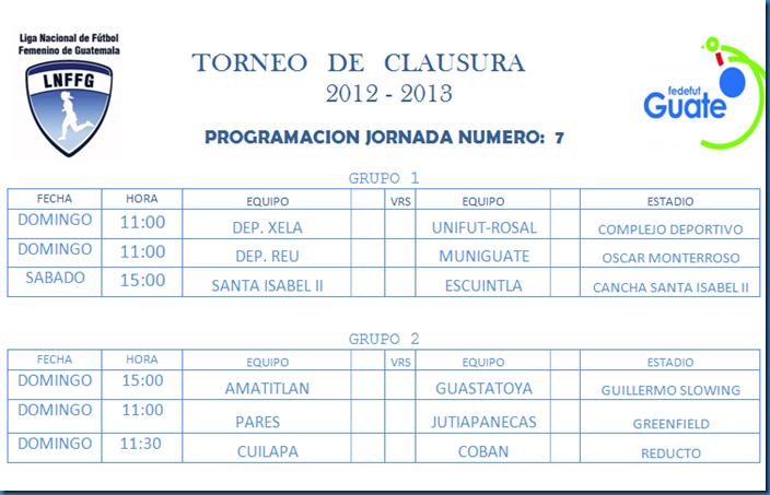 PROGRAMACIÓN DE LA SEPTIMA JORNADA