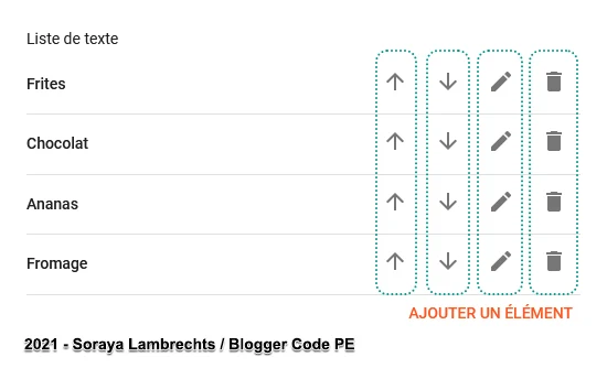 Le panneau de configuration du gadget TextList - Modifier les éléments de la liste.