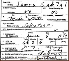 GIUNTA GANTA  Vincenzo James b abt 1867 death cert clipping