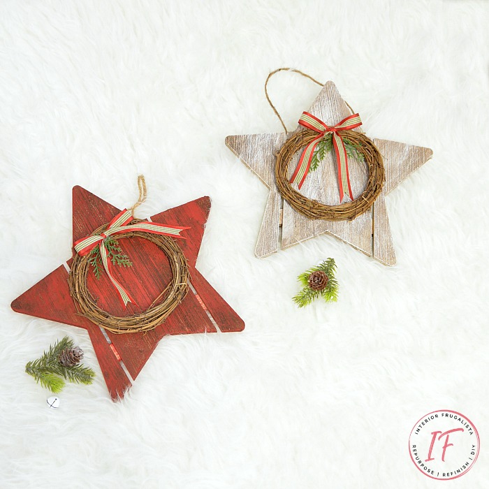 Dollar store DIY Christmas wooden star craft with rustic farmhouse charm.