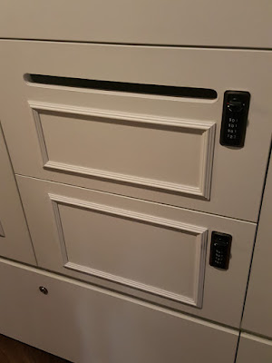 Lockers for Collective Works members come in different sizes. Each locker has a combination lock of four digits instead of the standard three for extra security, and a slot at the top for mail.