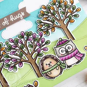 Sunny Studio Stamps: Woodsy Autumn Fluffy Clouds Dies Woodland Border Dies Bundle Of Hugs Card by Leanne West