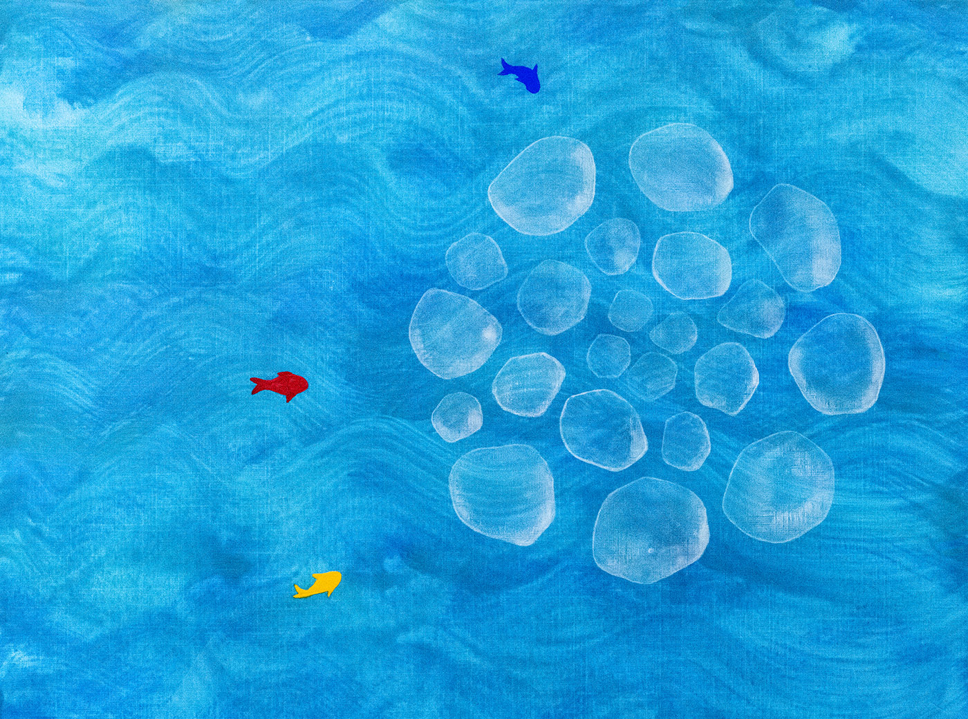 Transparent Sea Life and Three Fish / acrylic, gouache on paper