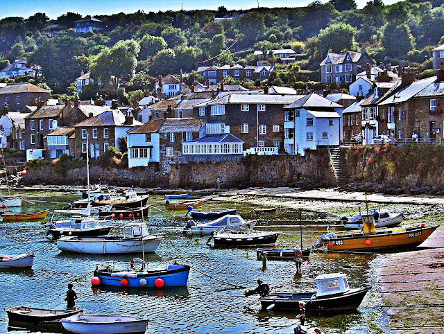 Cottages and houses at the harbour of Mousehole, Cornwall