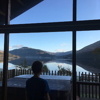 Our autistic son in a cabin over looking a lake