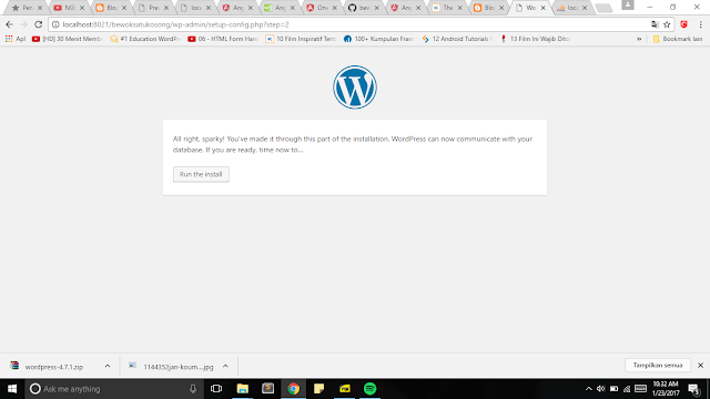 Klik run the install untuk melajutkan instalasi pada wordpress