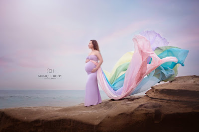 Maternity Fine Art Portrait by Monique Hoppe in San Diego area with chicaboo Rainbow Gown