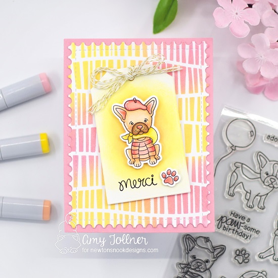 Merci by Amy features Fabulous Frenchies, Serene Stripes, Framework, and Fancy Edges Tag by Newton's Nook Designs; #inkypaws, #newtonsnook, #cardmaking, #puppycard