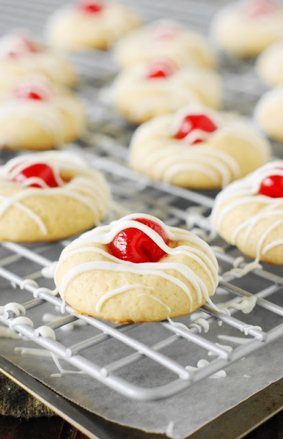 Cherry Almond Cookies on Cooling Rack Image