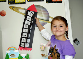 Tessa completed a rocket-shaped timeline of some of America's most important spacecrafts.