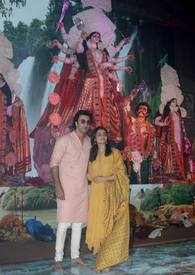 Alia Bhatt In Yellow Dress At Durga Puja