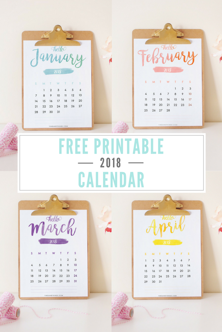 2018 Watercolour Calendar Printable Free Download - tingandthings.com2018 Watercolour Calendar Printable Free Download via tingandthings.com