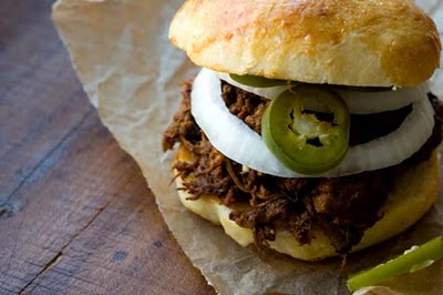 chopped beef sandwich and spicy barbecue sauce