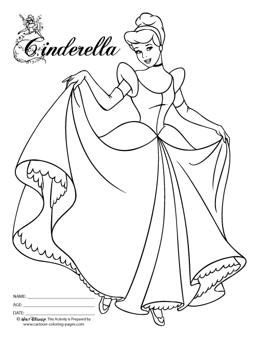 Gambar Mewarnai Cinderella Putri Cantik Walt Disney 