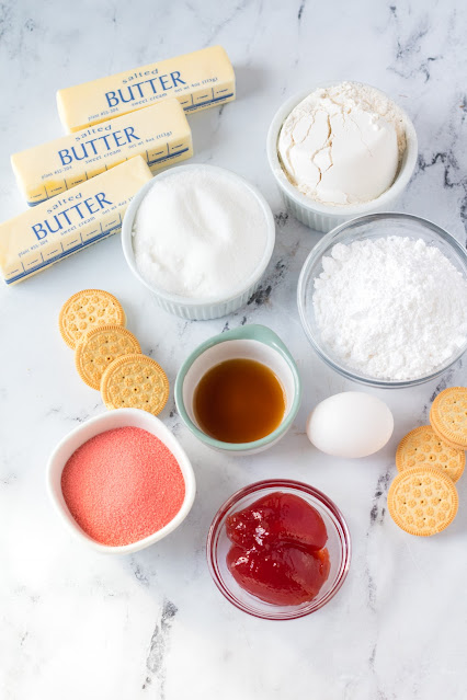 recipe ingredients displayed on a marble background.