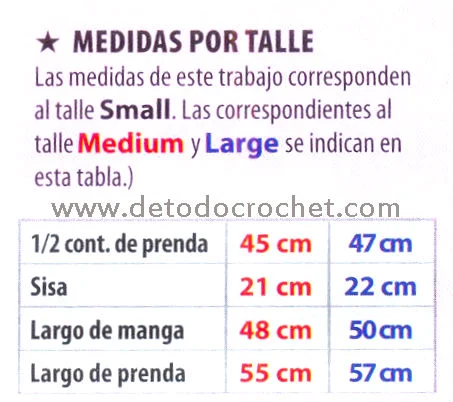 medidas por talle para saco crochet